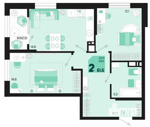2-к квартира, вторичка, 62м2, 13/18 этаж