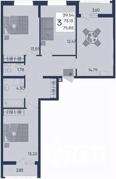 3-к квартира, вторичка, 76м2, 3/18 этаж