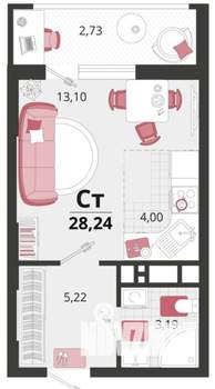 Студия квартира, вторичка, 28м2, 2/16 этаж