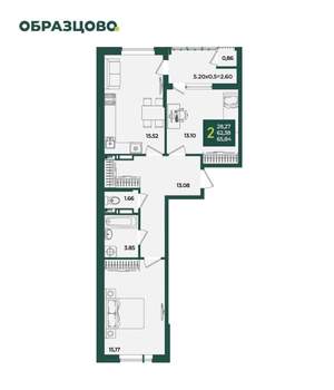 2-к квартира, вторичка, 66м2, 13/18 этаж