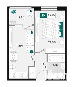 1-к квартира, вторичка, 33м2, 5/18 этаж