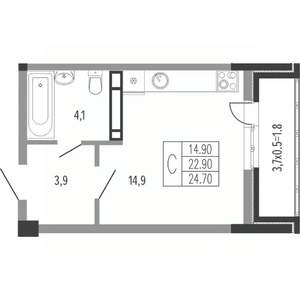 Студия квартира, вторичка, 26м2, 2/15 этаж