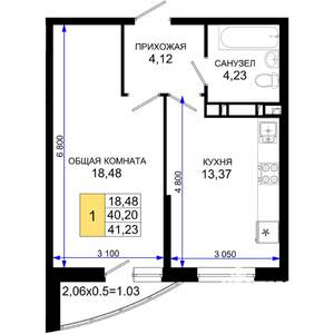 1-к квартира, вторичка, 41м2, 2/19 этаж