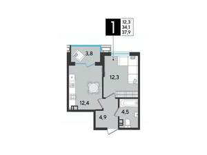 1-к квартира, вторичка, 38м2, 8/9 этаж