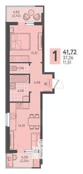 1-к квартира, вторичка, 42м2, 13/18 этаж
