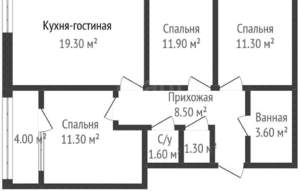 3-к квартира, вторичка, 69м2, 12/16 этаж
