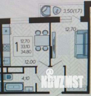 1-к квартира, вторичка, 34м2, 1/18 этаж