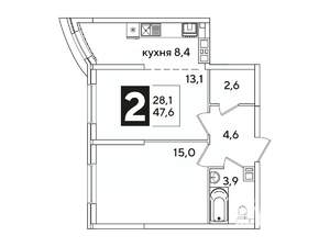 2-к квартира, вторичка, 48м2, 9/16 этаж