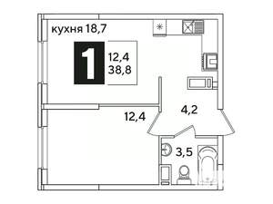 1-к квартира, вторичка, 39м2, 11/16 этаж