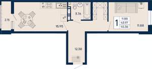 1-к квартира, вторичка, 45м2, 4/18 этаж
