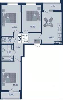 3-к квартира, вторичка, 74м2, 5/18 этаж