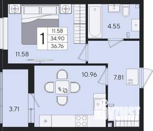1-к квартира, вторичка, 37м2, 2/9 этаж