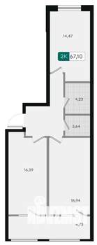 2-к квартира, вторичка, 67м2, 4/9 этаж