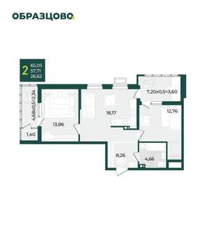 2-к квартира, вторичка, 65м2, 4/21 этаж