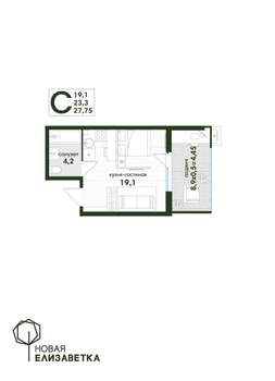 Студия квартира, вторичка, 28м2, 1/4 этаж