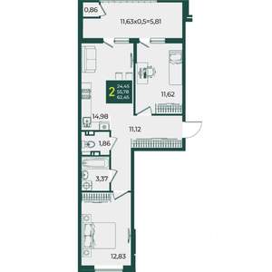 2-к квартира, вторичка, 62м2, 3/18 этаж