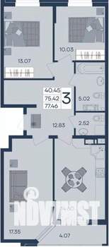 3-к квартира, вторичка, 77м2, 9/18 этаж