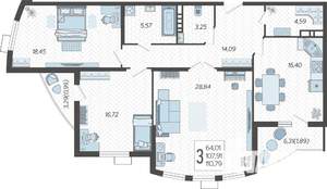 3-к квартира, строящийся дом, 111м2, 6/21 этаж
