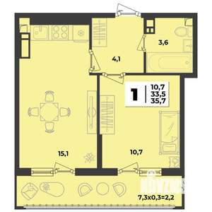 2-к квартира, строящийся дом, 53м2, 4/9 этаж