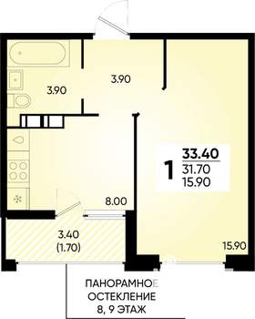 1-к квартира, вторичка, 33м2, 3/18 этаж