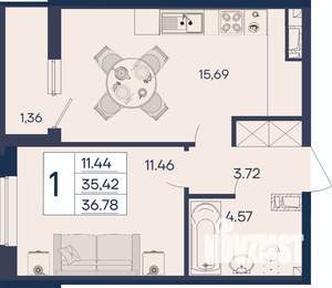 1-к квартира, вторичка, 37м2, 3/18 этаж