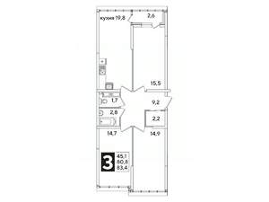 3-к квартира, вторичка, 83м2, 16/16 этаж