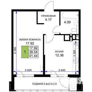 1-к квартира, вторичка, 41м2, 15/16 этаж