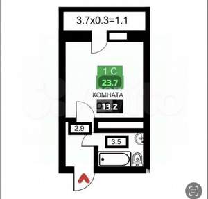 Студия квартира, сданный дом, 23м2, 22/24 этаж