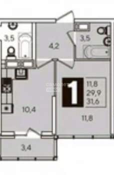 1-к квартира, сданный дом, 33м2, 6/24 этаж