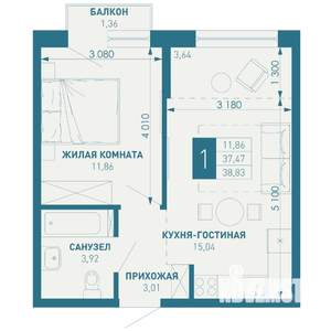 1-к квартира, строящийся дом, 39м2, 2/18 этаж