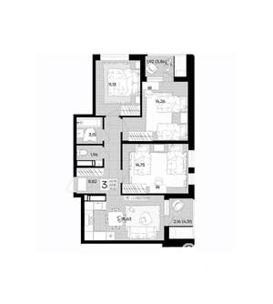 3-к квартира, вторичка, 74м2, 3/18 этаж