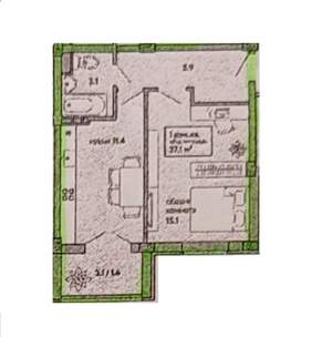1-к квартира, вторичка, 37м2, 1/3 этаж