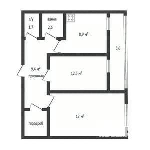 2-к квартира, вторичка, 54м2, 9/16 этаж