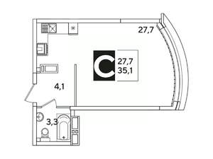 Студия квартира, вторичка, 35м2, 10/16 этаж