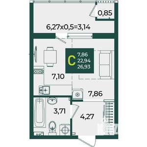 Студия квартира, вторичка, 27м2, 2/18 этаж