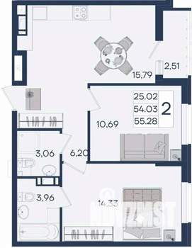 2-к квартира, вторичка, 55м2, 3/18 этаж