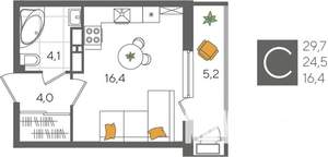 Студия квартира, вторичка, 30м2, 11/24 этаж