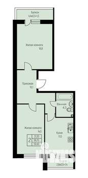 2-к квартира, вторичка, 60м2, 1/3 этаж
