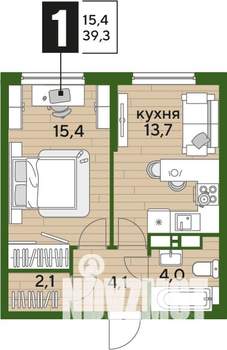 1-к квартира, строящийся дом, 39м2, 14/16 этаж