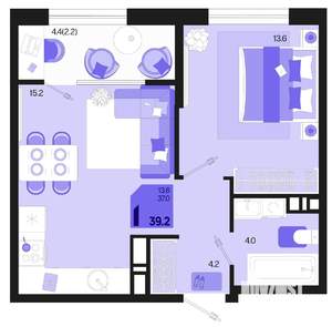 1-к квартира, вторичка, 39м2, 16/18 этаж