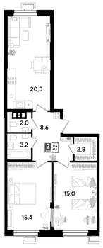 2-к квартира, строящийся дом, 68м2, 5/18 этаж