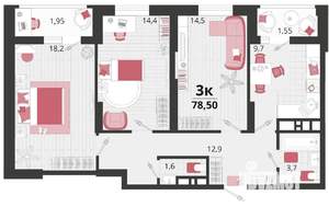 3-к квартира, вторичка, 79м2, 2/18 этаж