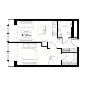 2-к квартира, строящийся дом, 46м2, 15/19 этаж