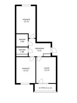 2-к квартира, вторичка, 53м2, 9/9 этаж