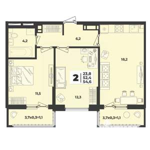 2-к квартира, строящийся дом, 55м2, 2/9 этаж