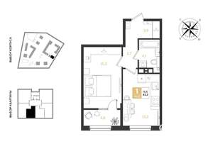1-к квартира, вторичка, 43м2, 5/9 этаж