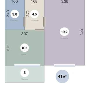 1-к квартира, вторичка, 41м2, 12/16 этаж