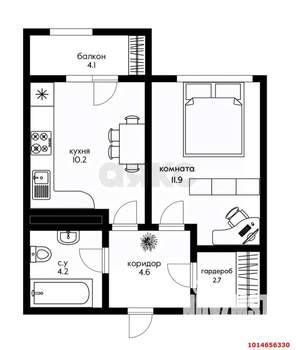 1-к квартира, вторичка, 38м2, 16/22 этаж