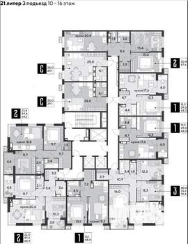 2-к квартира, строящийся дом, 64м2, 14/18 этаж