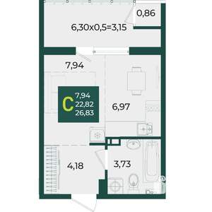 Студия квартира, вторичка, 27м2, 3/18 этаж